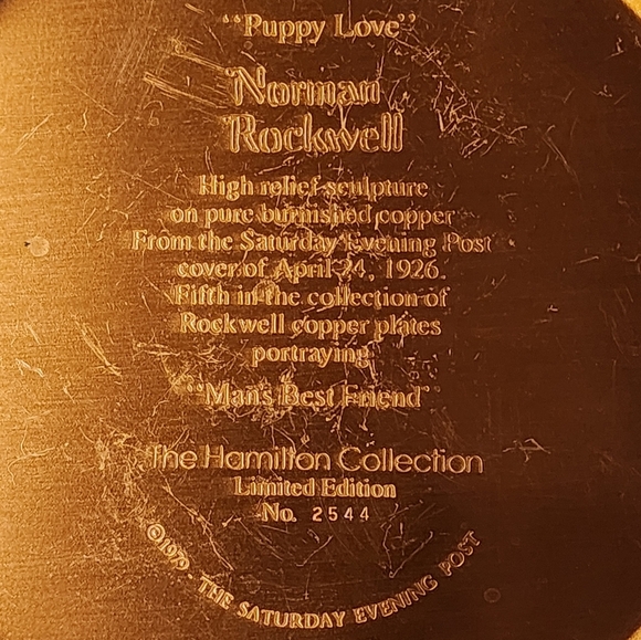 Norman Rockwell Puppy Love Copper Plate 1979 Hamilton Vintage Americana Art - Picture 4 of 4
